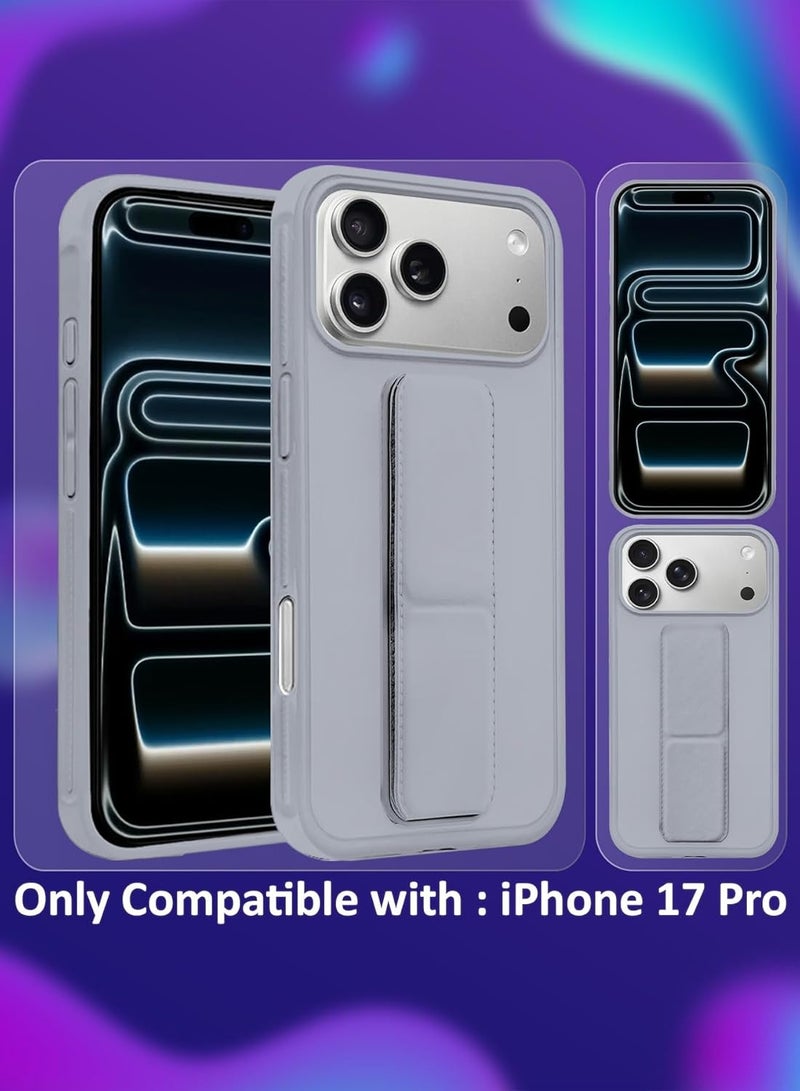 Case for iPhone 17 Pro Back Stand Case Magnetic Grip Car Holder Soft Silicone Kickstand Cover Wrist Strap Full protection Anti-Fingerprint Case for iPhone 17 Pro Gray - Image 3
